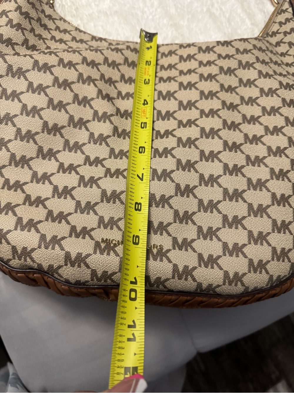 Michael Kors Beige and Brown MK Logo Crescent Hobo - Picture 3 of 7